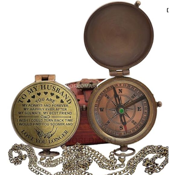 Compass in Buckle Leather Case Engraved to Husband Sailor Unique Gift - Picture 11 of 11